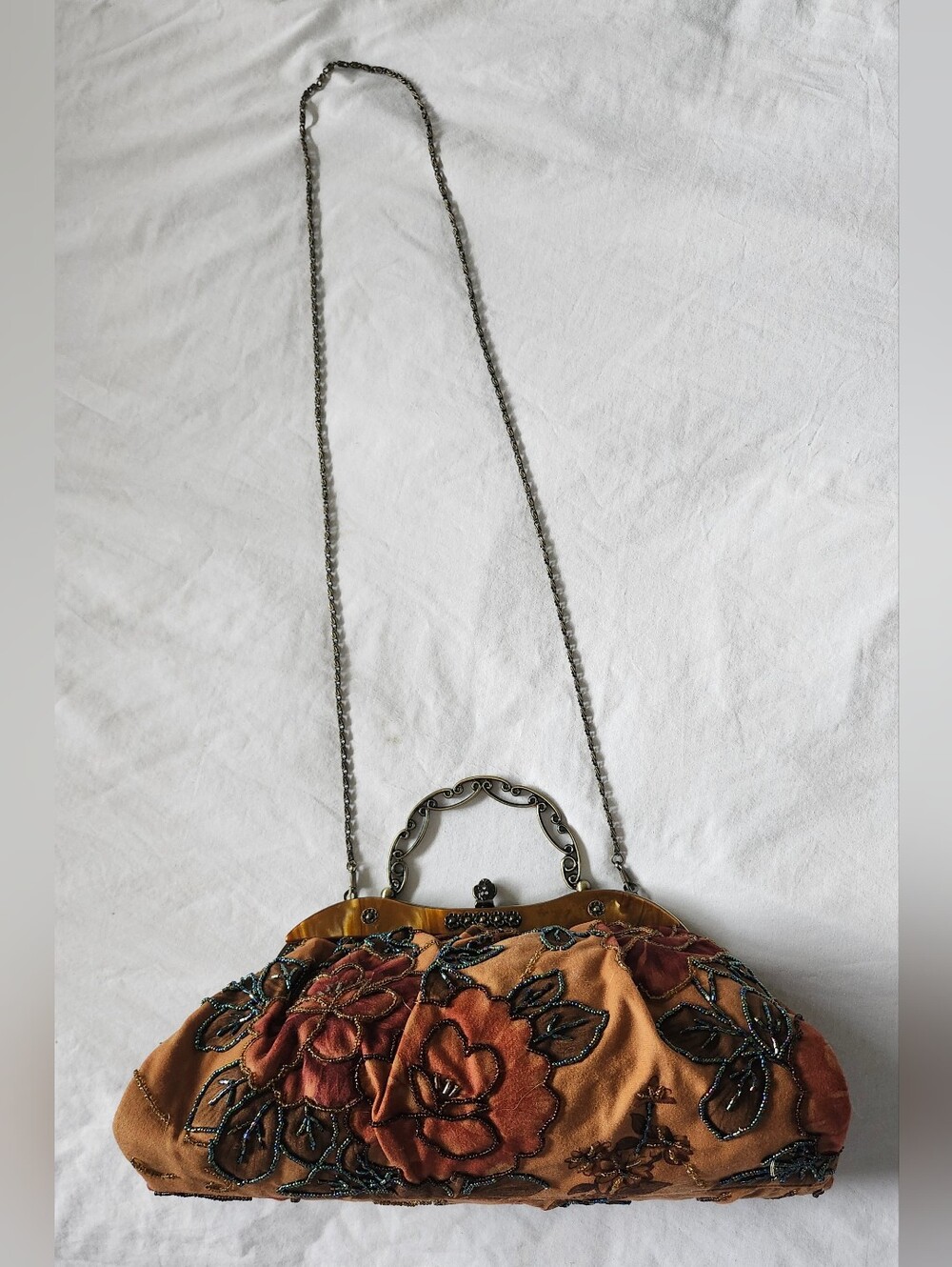 Vintage Fall Colors Beaded Floral Frame Bag